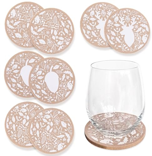 Papierdrachen 8 posavasos de fieltro para Navidad, diseño de ciervo, en color marrón con impresión de alta calidad, decoración de Navidad, decoración de mesa festiva, 9