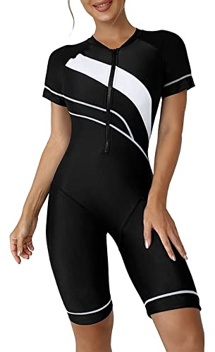 KBOPLEMQ Muta corta da donna in neoprene per nuoto e kayak, a maniche corte, costume da bagno in neoprene, costume da bagno sportivo, costume da bagno a maniche corte, Nero , M