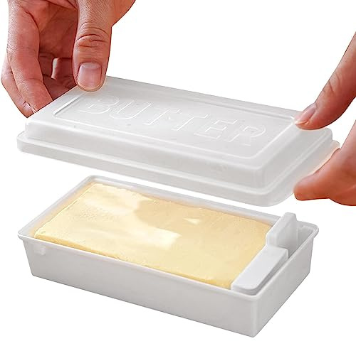 Mantequera con tapa para encimera, plato de mantequilla de bambú desmontable, contenedor de almacenamiento de mantequilla de plástico para almacenamiento en refrigerador