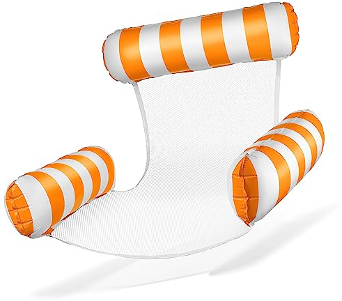 Balinco Luftmadrass pool, uppblåsbar fåtölj, vattenstol med ryggstöd och armstöd, simstol, poolstol, solstol, vatten relaxstol (orange/vit)
