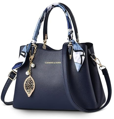 FOLOVEYA Handtasche Damen Mittelgroß Elegant Henkeltasche PU Leder | Taschen Damen Mode Damenhandtasche Stilvoll Umhängetasche für Frauen mit Ziertuch für Arbeit Shopping Alltag