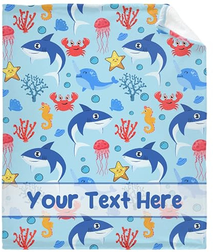 Rahula Personalisierte Babydecken für Hai-Liebhaber, individuelle Babydecke mit Namen für Mädchen, bestes Geschenk für Babys, neugeborene Meerestiere, Hai, individuelle Decken – 76,2 x 101,6 cm für