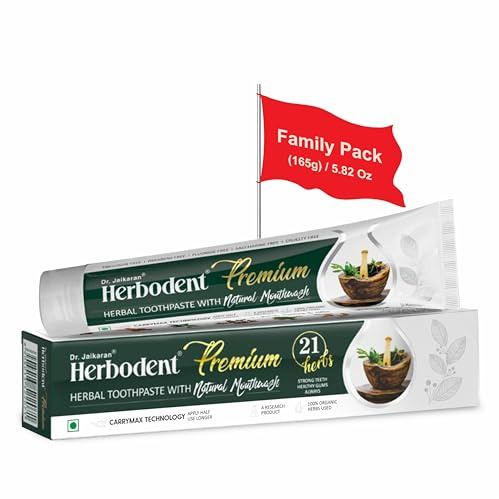 Herbodent® Premium Toothpaste - 165g Pack of 1 | A Unique Blend of 21 Herbs Like Neem, Clove, Cinnamon, Cardamom with Natural Mouthwash - No Paraben, No Fluoride, No Saccharin