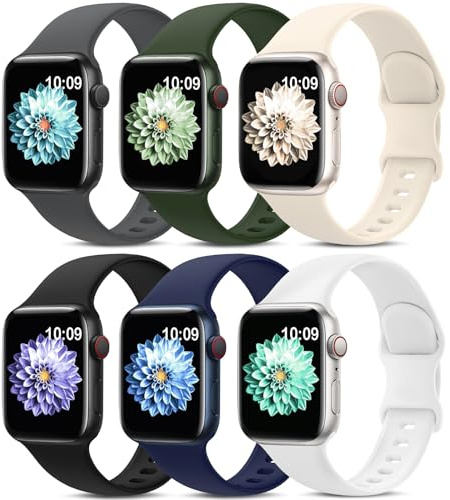 AMSKY 6 Pièces Bracelet en Silicone Compatible avec Bracelet Apple Watch 40mm 44mm 42mm 46mm 41mm 45mm 38mm 49mm Femme Homme, Sport Compatible avec Apple Watch Serie 11 10 9 8 7 6 5 4, SE 3 2 1