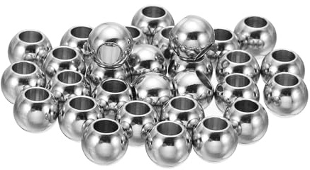 PATIKIL Smooth Round Spacer Beads, 30 Pcs 8mm OD 4mm ID 304 Stainless Steel Loose Balls Spacers Metallic Seamless Ball Beads for DIY Bracelet Necklace Earring Jewelry Making, Silver
