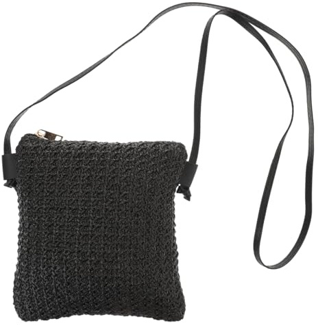 CALLARON Sac à bandoulière en paille pour femme - Petit - Avec fermeture éclair - Sac de plage d'été en raphia - 7,28 x 6,30 x 0,79 pouces - Pour tous les jours, les vacances et les excursions d'une