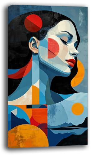 Printerland Quadro Moderno Soggiorno blu Astratto Volto Donna Quadri moderni di tela canvas da Parete XXL grande Stampa su tela Camera da letto Decorazione Murale muro Arredo Cucina (2, 40x70 cm)