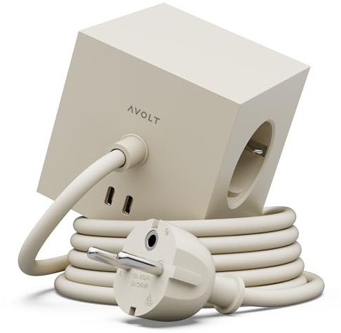 Avolt Square 1 Regleta Ladrón Cubo, 3 Enchufes, 2 USB-C 30W, 3m