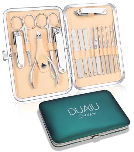 DUAIU Maniküre Set, 16 -Teiliges Nagelknipser Set Professionelles Edelstahl Maniküre Pediküre Set, Nagelpflegeset Geschenk für Damen Männer Nageletui Fingernagel Pflege Set für Reise