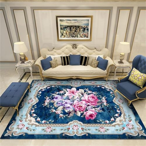 QGYFRE Teppich Gross Girls Rugs for Bedroom Weicher Schlafzimmerteppich Mädchenteppich Blumenteppich Kinderteppich Jungen 200x300CM blau Esszimmer