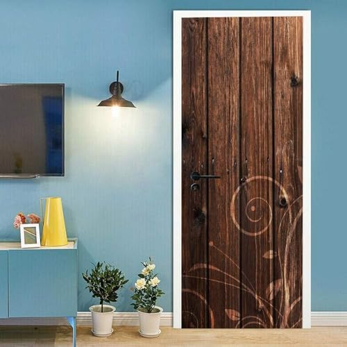 Türtapete Selbstklebend Türposter - Florale Holzmaserung 90 X 200 Cm - 3D Türaufkleber Wasserfest Türfolie Für Schlafzimmer Gang Tür Verschönern Deko - Kinderzimmer Wohnzimmer Küche Schlafzimm 0