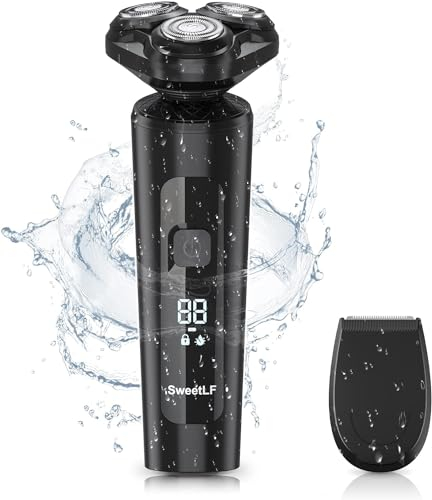 SweetLF Rasierer Herren Elektrisch, Elektrorasierer Herren mit Präzisionstrimmer Nass- und Trockenrasierer, Rasierapparat Herren 5D Rotation Wiederaufladbar mit Reisesperre Kabelloser (Schwarz)