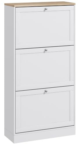 HOMCOM Zapatero Estrecho con 3 Puertas 18 Pares 60x23,5x115 cm Blanco | Zapatero Entrada Recibidor, con Estantes Ajustables