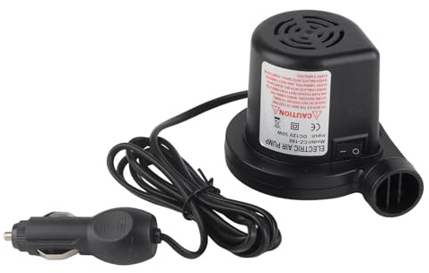 Gonfiatore Elettrico Portatile con Pompa d'aria con 3 Ugelli, Leggero e Compatto, per Gommoni, Materasso, Zattera, Letto, Barca - DC 12V (BLACK)