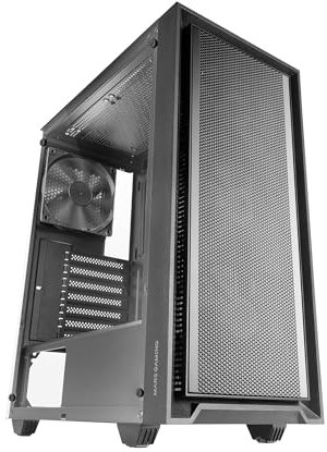 MARSGAMING MC-PMAX, Case Professionale ATX, 4x Ventole FDB 120mm, Pannello Frontale Mesh, Finestra Laterale Vetro Temperato, Semitorre PC Design Doppia Camera, Supporto Raffreddamento Liquido, Nero
