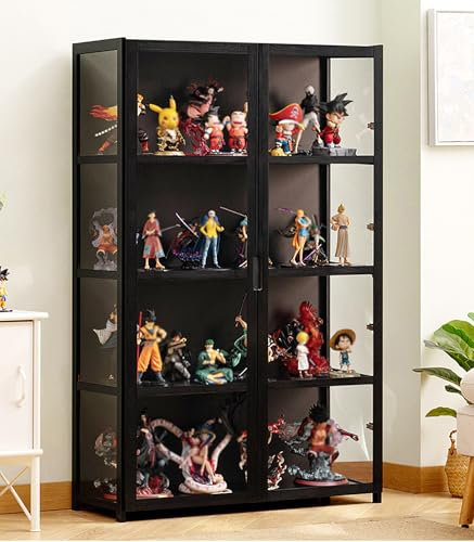 Pounjsd Sammlervitrine Stehend Standvitrine Glasvitrine, vitrinenschrank, vitrine Glas stehend, glasvitrine, Großer Kapazität Klare Regal Vitrine, Holzvitrine, bücher vitrinenschrank Schwarz