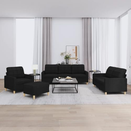 Xichuzi 4-TLG. Sofagarnitur mit Kissen Schwarz Stoff, Sofa Mit Relaxfunktion, Couchgarnitur, Wohnzimmer Sofa, Couch, Sofa Set 3201254