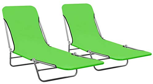 Xichuzi Klappbare Sonnenliegen 2 STK. Stahl und Stoff Grün, Gartenliege, Liegestuhl, Sonnenstuhl, Sonneninsel Outdoor, Liegen, Gartenmöbel, Bäderliege, Relaxliege - 310343