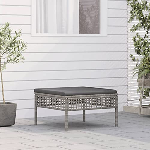 Xichuzi Gartenhocker mit Kissen, Gartenhocker, Balkon Hocker, Fusshocker Garten, Hocker Garten, Fußhocker Für Sessel, Gartenmöbel Hocker, Grau Poly Rattan