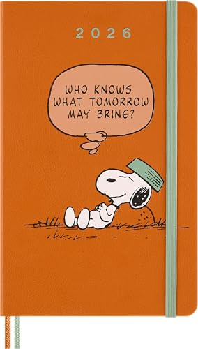 Moleskine 12 Monate Peanuts Snoopy Tomorrow Wochen Notizkalender 2026, L/A5, 1 Wo = 1 Seite, fester Einband, Kadmiumorange