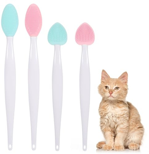 Set di 4 pennelli per il mento del gatto, trattamento acne, spazzole esfolianti con semi neri e a doppio lato, morbido silicone, per pulizia mento e acne