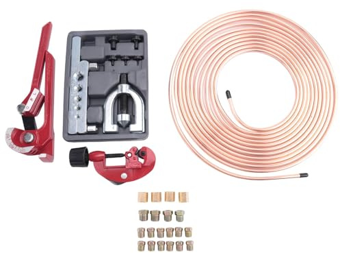 Xbsduih Tubo de freno 1/4 - Kit de manguera de freno de 25 pies. con 16 racores avellanados invertidos y 4 racores+kit de herramientas para avellanado doble e individual duradero fácil de instalar y