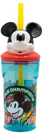 Stor Bicchiere Bambini con Cannuccia e Coperchio Topolino, Figura 3D, 360 ml, Plastica Riutilizzabile, Senza BPA, Ideale per Bambini e Bambine