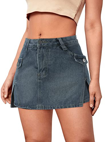 Falda vaquera para mujer de verano de cintura alta Y2K, falda vaquera asimétrica, falda con pantalones cortos, pantalones informales, pantalones cortos culotte, modos, líneas A, botones, culottes,