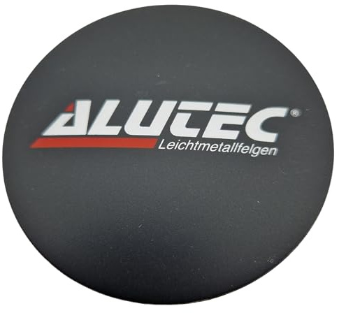 1X Alutec Nabendeckel 64mm Schwarz Matt (N32) Logo Silber Rot (ALQ) - Original Felgendeckel/Nabenkappe/Hubcap