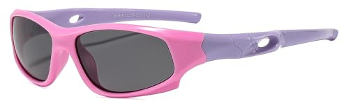 Suertree Barn polariserade solglasögon sport silikon solglasögon speglad lins UV-skydd utomhus golf cykling fiske vandringsglasögon unisex, Rosa lila