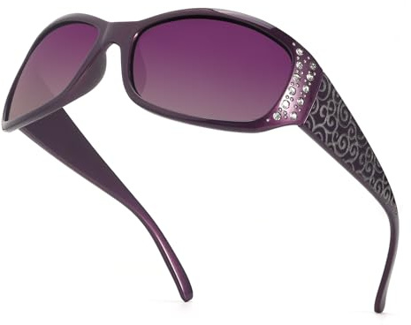 TJUTR Polarised Sunglasses for Womens, Fasion Wrap Around Laides Sunglasses | with UV400 Protection Rhinestone Design and Wave Pattern Temple for Driving, Hiking & Travel