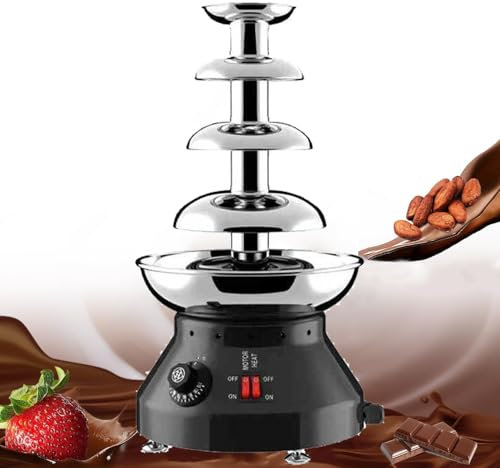 WEIZIIA Chocolate Fountain with Melting Function, Chocolate Fountain Machine Made of Stainless Steel, Electric Chocolate Fondue Fountain Machine, For Chocolate, Candy, Butter and Cheese,Black-4tier