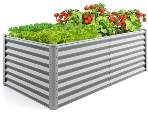 COSTWAY Letto da Giardino Rialzato in Metallo, Orto Rialzato con Design a Fondo Aperto, Protettori d'Angolo Rinforzati, Aiuola Rialzata da Esterno per Verdure, Fiori e Erbe Aromatiche (Grigio)