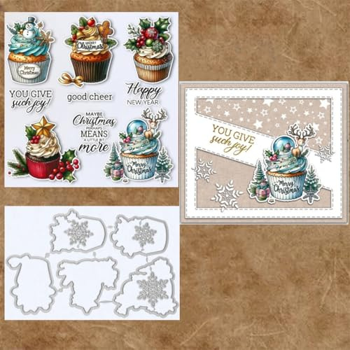 Sredwtk Kuchen Weihnachten Stempel und Stanzen Set,Silikonstempel und Stanzen Set,Stanzschablonen und Stempelset,Clear Stamp und Stanzschablone Für DIY Scrapbooking Fotoalbum Dekor Karten