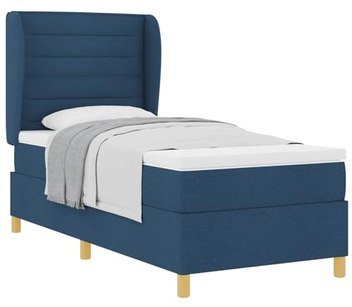 vidaXL Letto a molle con materasso Blu 200 x 80 cm Tessuto, Mobili da Camera Moderna, Letto con Box Spring, Materasso a Molle Insacchettate, Testiera Regolabile, Struttura in Legno di Pino, Design Co