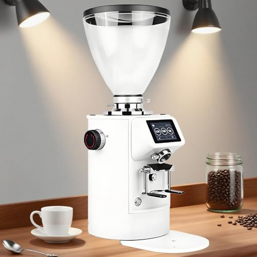 vnmudzeo Moulin à Café Expresso Professionnel K83 - TréMie Grande Capacité 1,6 Kg, Meule Plate en Titane 90 Mm, PoignéE Et Support RéGlables White