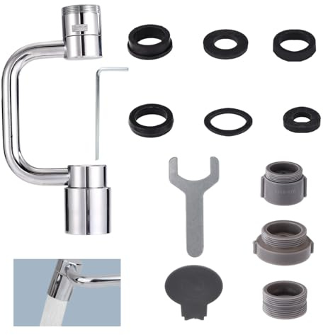Rotating Faucet Aerator, Universal U-Shaped Faucet Extender with 2 Spray Modes 1080 Degree Rotatable Swivel Aerator for Kitchen & Bathroom Sink