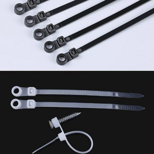 100 bridas de nailon con montaje de agujero de tornillo para agrupar de forma segura y agrupar cables de bloqueo automático para uso en el hogar, oficina y taller (negro)