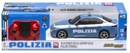 Generico Quadrifoglio Polizia Stradale, Auto Telecomandata RC, Modellino Scala 1:24, Blu e Bianco, Giocattolo per Bambini 6+ Anni