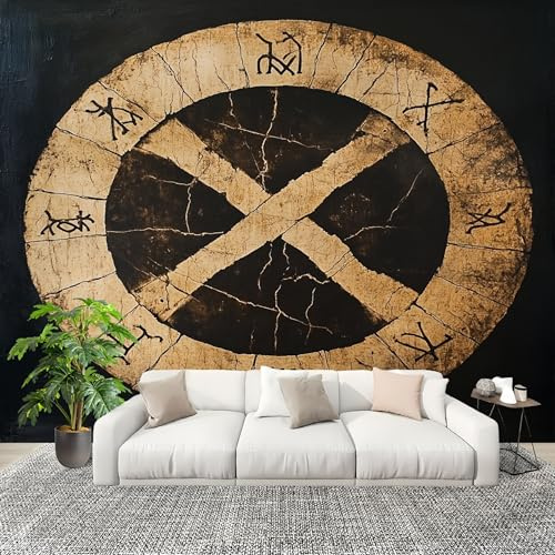 Sala de estar Fotomurales 300x210cm Textura De Runa Retro Tejido No Tejido Fotomurales Negro Mural Se aplica a Pared Panorámico Para Dormitorio TV Pared Murales Póster