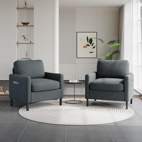 GRAVFORCE Ohrensessel Sessel Klein Bequem und Modern Relaxsessel aus Holz Büro Sessel Wohnzimmer Schlafzimmer Fernsehsessel 136 KG belastbar (Dunkelgrau, 2)