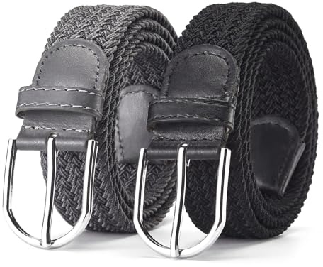 RJTCXJS 2 Stück Elastischer Gürtel Herren Damen, Stretchgürtel Herren Damen | Stretch Gürtel Herrens, Elastischer Gürtel Damens, Unisex Stoffgürtel(Grau, Schwarz)