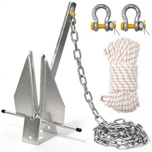 ZYLTHORN Heavy Duty Hot-Dipped Galvanized Danforth Anchor Kit for Boats - 5/8/10/13/18/25lb Fluke Anchor with Chain, Shackles & Rope, Ideal for Pontoon, Fishing & Sail Boats (25lb: Fit 35-40 FT Boat)