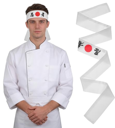 Japanisches Bushido Stirnband aus Baumwolle für Kochen und Übungen Weiß | Hält Haare aus Gesicht, Nimmt Schweiß, Japanischer Stil mit Feiner Verarbeitung