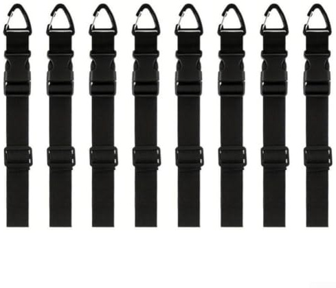 8-pack förvaringsremmar med triangulära justerbara för förlängningssladdar, slangar, verktyg, garage, verkstad, organisation, PP-material med krokar, svart (2,5 x 45 cm)