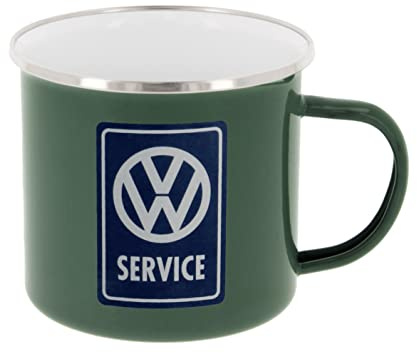 BRISA VW Collection - Volkswagen stor emalj kaffe te cappuccino-kopp kopp havregryn mugg för camping och utomhus T1-buss (500 ml/VW Service/grå)