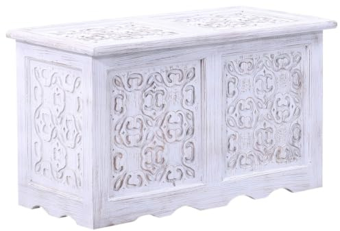 Marrakesch Vintage Deko Sitzbank mit Stauraum aus Holz 80cm groß | Truhe Holzkiste mit Deckel Ceyda als Schlafzimmer Wohnzimmer Möbel | Bank Schuhbank mit Sitzfläche für den Flur als Flurmöbel