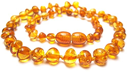 Bernstein-Halskette, 33 cm, 100 % hochwertiger Bernstein von der Ostsee, Echte Bernsteinkugeln. Amberta®.