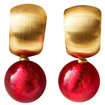 Ohr-Clips Creole Sterling-Silber gold-plattiert 585-er mit Anhänger aus Murano-Glas Perle rot 12 mm Goldschmiede-Arbeit Handarbeit Geschenk Weihnachten
