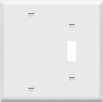 Enerlites 881101-W - Combinación de interruptor de palanca y placa de pared en blanco, cubierta de toma de luz para el hogar, 2 bandas, color blanco, tamaño estándar, policarbonato irrompible, placa